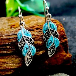 New 925 Silver Gemstone Ear Hook Dangle Earrings